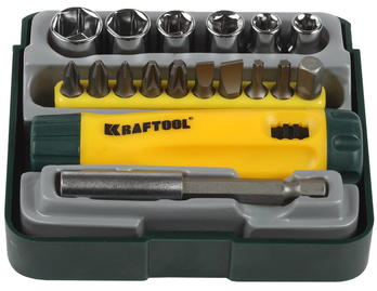 Набор KRAFTOOL "EXPERT": Отвертка реверсивная с битами, адаптером и торцовыми головками, Cr-V, 18 предметов