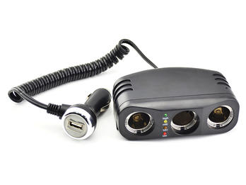 Прикуриватель (разветвитель) на 3 гнезда + 1 USB (1000 mA)